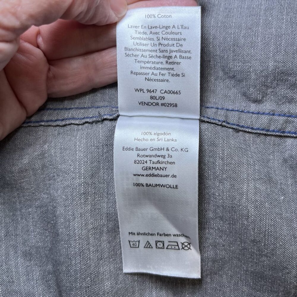 Eddie Bauer Classic fit short sleeve button down cotton gray blue mens sz L - Picture 7 of 11